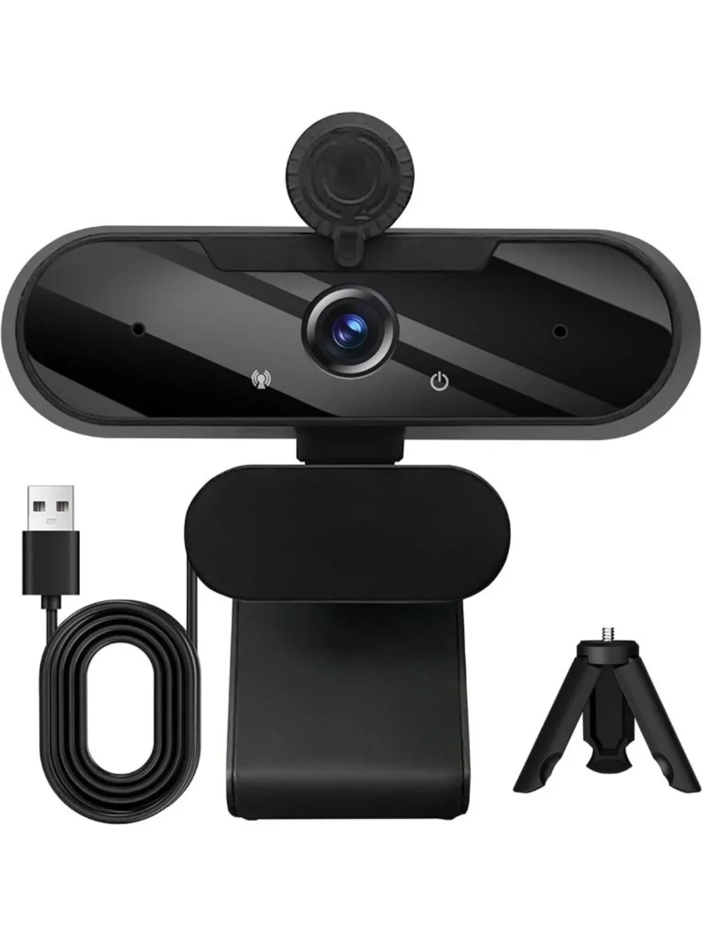 HD 1080P Webcam with Microphone, Rotatable Tripod & Privacy Cover for PC/Laptop